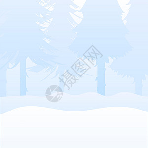 冬天富士山冬天在有冷杉树的森林里 以新年和圣诞节为主题的方形背景设计 向量插画