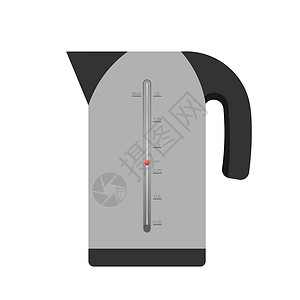 塑料喷水壶平面样式的电灰色水壶 在白色背景上隔离的电热水壶图标 向量设计图片