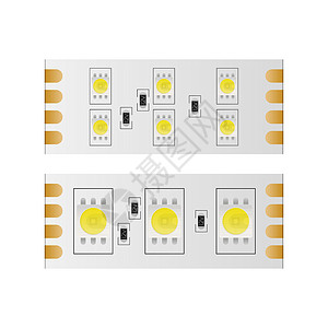 白色灯带孤立在白色背景上的 LED 带  LED灯带特写 现实矢量条纹磁带半导体活力环境生态电子安全技术贴片插画