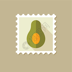 带有长影子的鳄梨扁平邮票邮资标签食物水果邮政贴纸果汁邮戳插图饮食背景图片