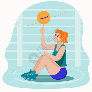 女玩家女排球运动员坐在大厅里拿着球设计图片