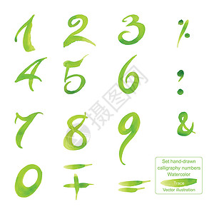 白色数字6设置手绘书法数字和符号 水彩设计图片