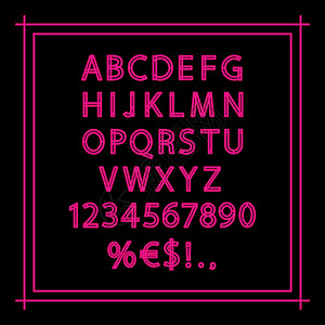 粉色数字插图粉色霓虹灯线性矢量字母表设计图片