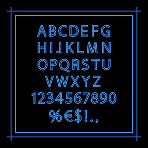 蓝色霓虹灯线性矢量字母表数字插图英语语言广告艺术标题中风刻字标识背景图片