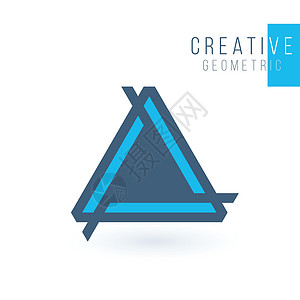 公司标志的创意蓝色三位一体未来主义三重三角形符号设计 企业技术几何身份概念 在绿色背景上孤立的股票矢量图背景图片