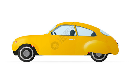 在旧样式的矢量黄色汽车 在白色背景上隔离的现实黄色汽车背景图片