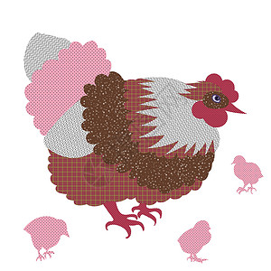 手绘母鸡和小鸡食物收藏十二生肖派对农业动物成人农场日历艺术背景图片