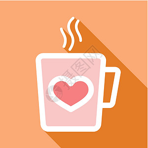 热阿线茶杯 有心和蒸汽薄线图标早餐咖啡店咖啡插图食物插画