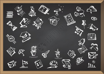 手绘登机箱回到学校 黑板上手绘学校图标和符号 有地方放你的 tex木板教育孩子销售办公室知识大学学习笔记本木头设计图片