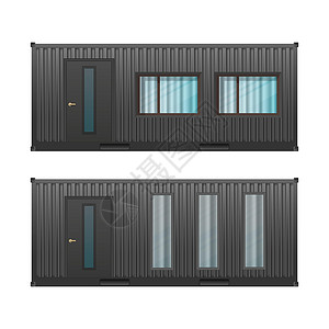 集装箱房子黑色货物集装箱的房子 在白色背景隔绝的船的容器外面的大房子 向量船运送货栅栏奢华盒子住宅镜子进口金属货运插画