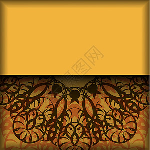 黄色传单上满是奢华的棕色装饰品背景图片