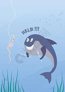 水刀素材网盘卡通饥饿鲨鱼插画