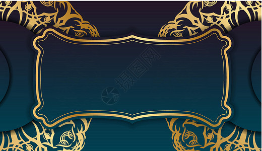 蓝梯度横标模板 带有标志设计下的抽象金装饰品背景图片