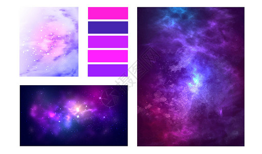 空间摄影矢量插图的空间情绪板拼贴画 用于演示文稿的紫色星系布局插画