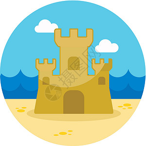 海滩图标沙沙城堡图标 夏季 度假沙堡游戏乐趣海滩童年孩子王国喜悦创造力假期插画