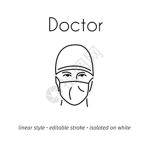 医生穿戴面罩矢量线性图标背景图片