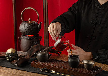 茶壶茶杯和茶茶叶茶桌 配有乐器礼仪气氛叶子食物药品传统快乐男人沸腾烹饪背景图片