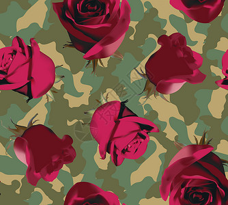 带有粉红玫瑰的时尚迷彩图案背景图片
