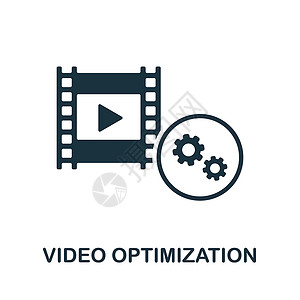 视频服务视频优化图标 视频制作收藏中的单色标志 网页设计信息图表和 mor 的创意视频优化图标说明插画