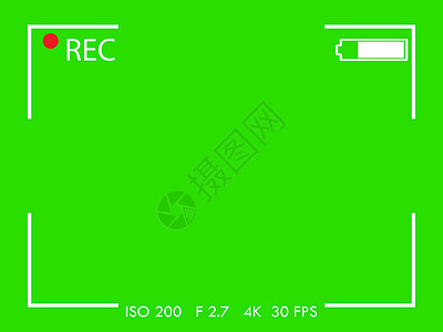 取景器绿色背景的相机框架视图屏幕 矢量插图白色电影场景视频记录空白凸轮电池录音机摄像机设计图片