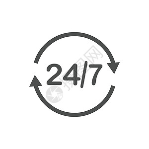 7X24小时24 小时 7 天图标 时间时钟图标矢量图 平面设计店铺标识圆圈电脑小时黑色网络圆形纽扣插图设计图片