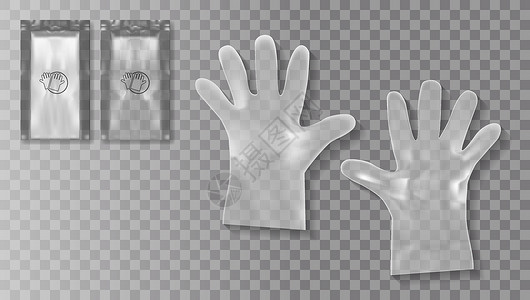医用一次性透明塑料手套带包装插画