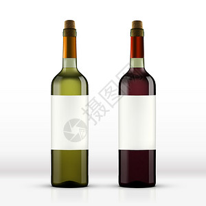 美规插头现实打开红白葡萄酒瓶标签藤蔓阴影庆典塞子软木液体酒厂玻璃小样插画
