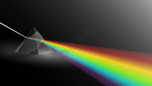 彩虹三角形通过三角棱镜的光 物理插图模板科学玻璃实验室光谱测试波浪金字塔橙子彩虹反射插画