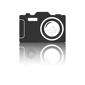 在白色背景上具有反射效果的相机图标 平面矢量图镜子框架插图收藏按钮黑色电子产品拍照照片电影背景图片