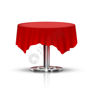 逼真的黑色单腿圆桌与红色桌布高清图片