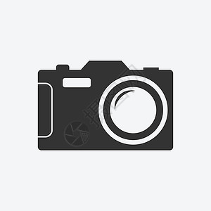 白色背景上的相机图标 平面矢量图摄影电影拍照黑色电子产品按钮摄影师框架收藏插图背景图片