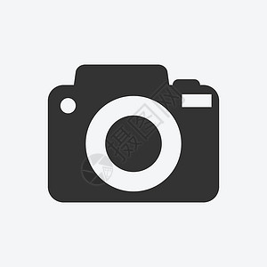 黑色相机白色背景上的相机图标 平面矢量图摄影师框架创造力拍照照片按钮插图闪光收藏摄影插画