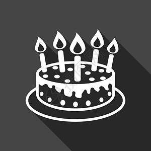 简单蛋糕生日蛋糕与燃烧的蜡烛象形文字图标 黑色背景下庆祝营销互联网概念的简单象形图 用于网站设计或移动应用程序的时尚现代矢量符号火焰店铺设计图片