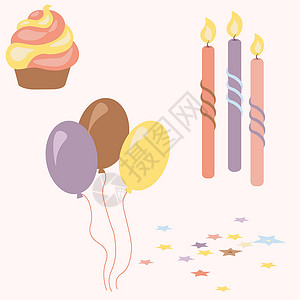 手淹蛋糕 蜡烛气球无缝模式 生日派对装饰元素和背景背景图片