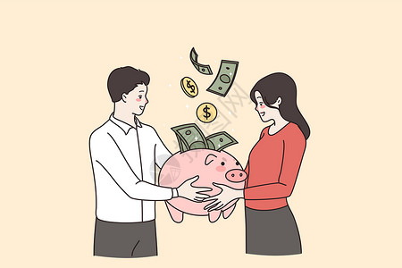 夫妻钱家庭预算和储蓄概念插画