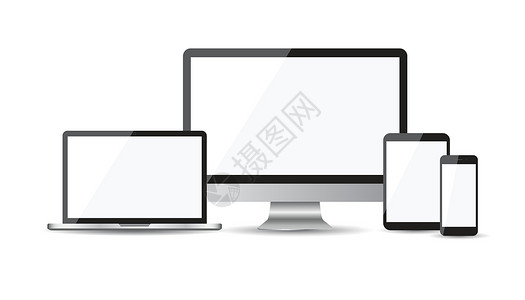 桌面电话现实设备平面图标和台式计算机 白色背景上的矢量图解电话插图电脑软垫屏幕用户工具展示监视器商业设计图片