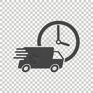 出货量交付 24 小时卡车与时钟矢量图  24 小时快速送货服务航运图标 用于商业营销或移动应用程序互联网概念的简单平面象形图货车船运插画