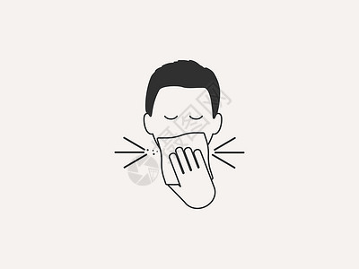 捂住口鼻盖口图标 矢量说明 平面设计鼻子男人保健发烧喷嚏过敏绘画呼吸流感症状插画