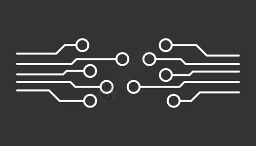 电路板图标 黑色背景下的技术方案符号平面矢量图解微电子芯片科学电路木板生产电子处理器电气电脑插画