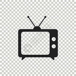 黑色电视电视图标矢量插图在孤立的背景上孤立的平面样式 网站的电视符号电影娱乐天线古董展示广播信号电气播送技术插画