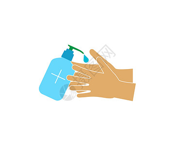 液体图标手 净化剂图标 矢量插图 平面设计产品塑料奶油泡沫医院打扫洗手间液体预防清洁剂插画