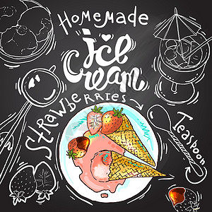 冰淇淋海报标签香草黑板甜点插图刻字巧克力草图产品背景图片