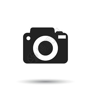 孤立背景上的相机图标 平面矢量图摄影师拍照照片电子产品按钮镜片白色创造力黑色插图背景图片