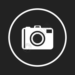 白色相机黑色背景上的相机图标标志 平面矢量图照片收藏创造力电影镜片快门白色摄影师框架标签插画