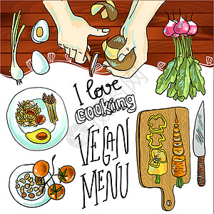 西葫芦蔬菜烹饪的插图感恩蔬菜洋葱菜单收藏收成花园胡椒绘画芹菜设计图片