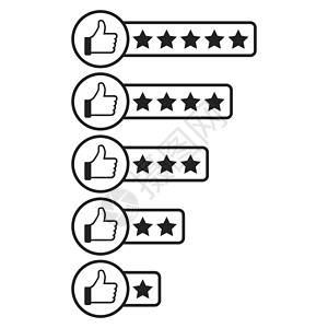 自我批判客户评论图标 大拇指与星级评级矢量图顾客评分插图按钮星星电影批判酒吧评价产品插画