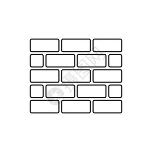 白色墙砖在白色背景上孤立的平面样式的墙砖图标 线条样式的墙符号图瓦工按钮工作水泥正方形长方形石工石头网络房子插画