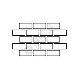 白色墙砖在白色背景上孤立的平面样式的墙砖图标 线条样式的墙符号图网络正方形红色房子按钮插图维修工作石头石工插画