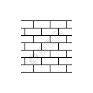 在白色背景上孤立的平面样式的墙砖图标 线条样式的墙符号图建筑学创造力插图长方形瓦工乐器黑色材料工具石头背景图片
