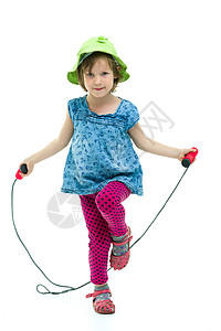 跳跳绳的小女孩快乐的小女孩 有趣的跳绳背景